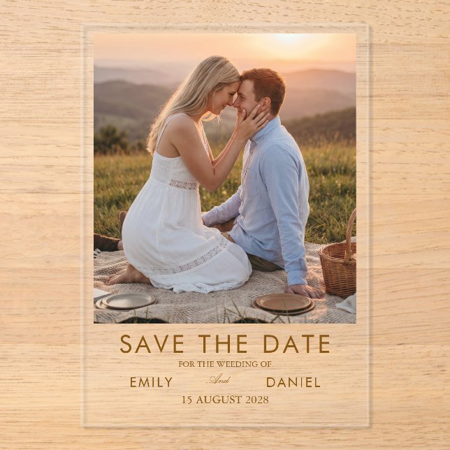 Invitations En Acrylique carte de sauvegarde de date de photo de coucher de (Recto)