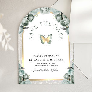 Invitations En Acrylique Carte de sauvegarde de mariage Papillon Arche Vert