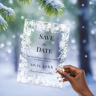 Invitations En Acrylique Carte de Save the Date mariage hivernal à flocons 