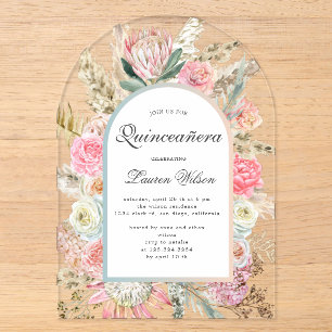 Invitations En Acrylique carte photo moderne bohème fleuri quinceanera