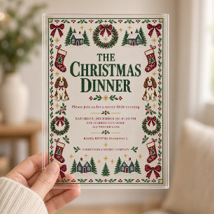 Invitations En Acrylique Carton de Noël Broderie Point de Broderie Rouge Ch