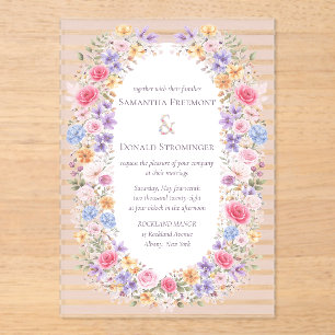 Invitations En Acrylique Carton d'invitation de mariage à cadre de fleurs d