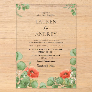 Invitations En Acrylique Carton d'invitation de mariage en acrylique floral