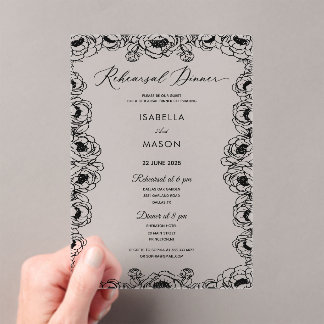 INVITATIONS EN ACRYLIQUE CARTON D'INVITATION DE RÉPÉTITION DE MARIAGE NOIR