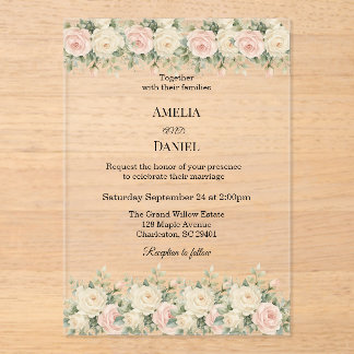 Invitations En Acrylique Carton d'invitation minimaliste floral acrylique e