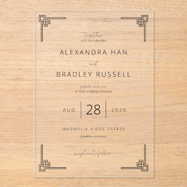 Invitations En Acrylique Cartons d'invitation de mariage géométriques noirs (Recto)