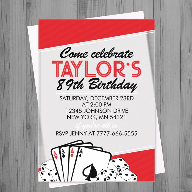 Invitations En Acrylique Casino Adulte Poker fête d'anniversaire (Acrylic Transparent Frosted Casino Poker Birthday Party Invitations)