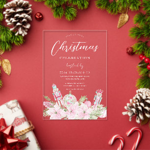 Invitations En Acrylique Casse-Noisette Rose Fleurs Noël Fête de Bureau