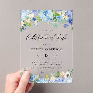 Invitations En Acrylique Célébration de la vie avec Hydrangea Bleu et Rose