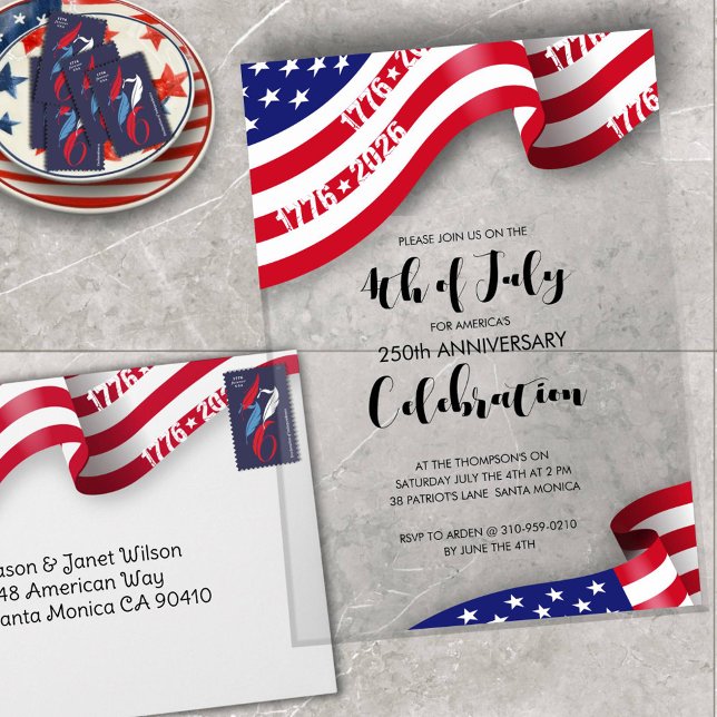 Invitations En Acrylique Célébration du Semiquincentenaire du 4 juillet (Créateur téléchargé)