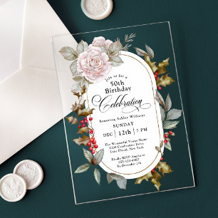 Invitations En Acrylique Célébration Féminine Florale d'Anniversaire de 50 