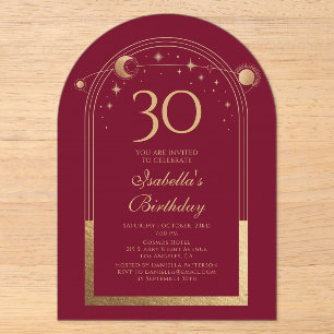 Invitations En Acrylique Céleste Or Rouge 30e Anniversaire