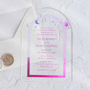 Invitations En Acrylique Céleste rose Lune Soleil Étoiles Galaxie Espace