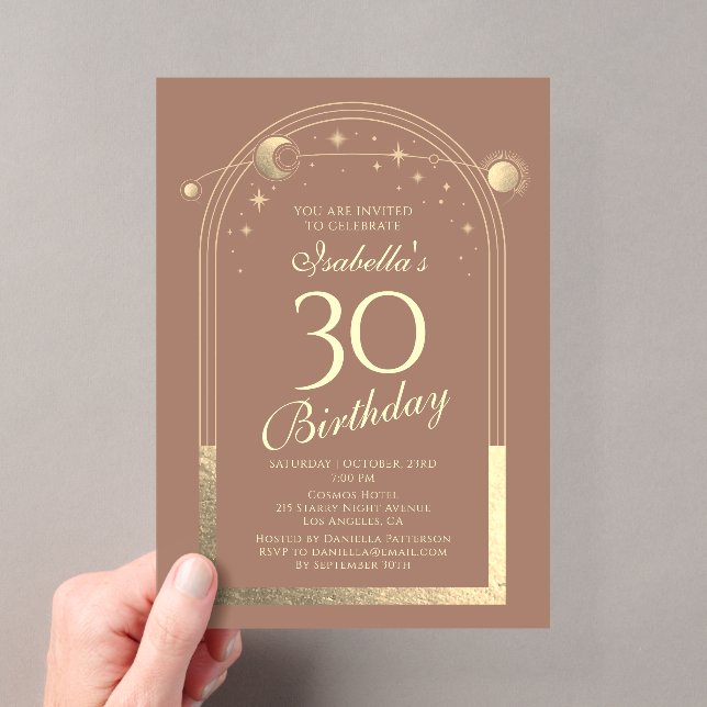 Invitations En Acrylique Celestial Mocha Gold Sun Moon Stars 30e anniversai (In situ (ordinateur de poche))