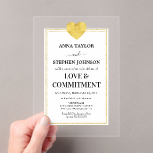 Invitations En Acrylique Cérémonie Lux Gold Heart Love & Engagement