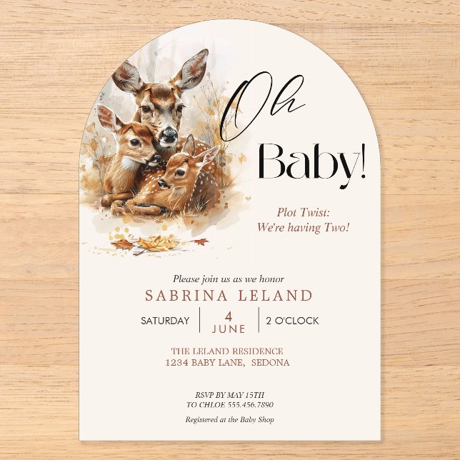 Invitations En Acrylique Cerf d'aquarelle rustique et crevettes jumelles (Recto)