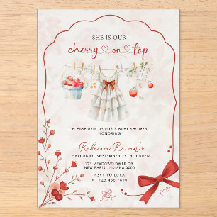 Invitations En Acrylique Cerise sur le dessus Baby Shower Ruban rose et a
