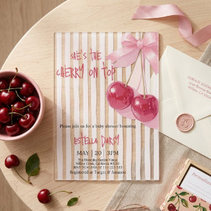 Invitations En Acrylique Cerise Sur Le Gâteau Fête Rose Pour Bébé Fille