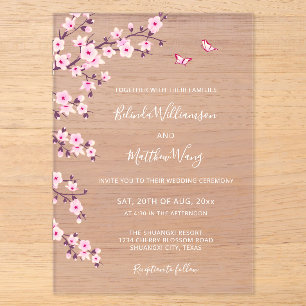 Invitations En Acrylique Cerisiers Fleurs Roses Mariage Transparent