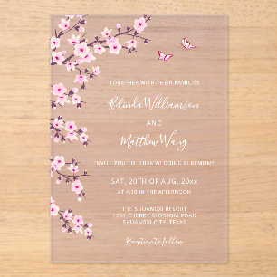 Invitations En Acrylique Cerisiers Fleurs Roses Mariage Transparent