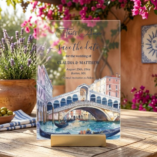 Invitations En Acrylique C'est l'Amour Aquarelle Venise Enregistrer la Date