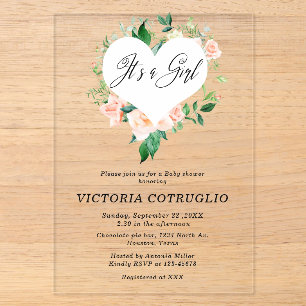 Invitations En Acrylique C'est un Baby shower de Pêche Fille Acrylique Invi