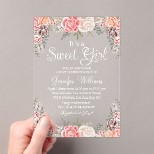 Invitations En Acrylique c'est une douce fille baby shower boho floral bota