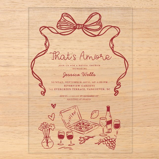 Invitations En Acrylique C'est une Fête des mariées italienne Amore (Recto)