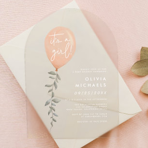 Invitations En Acrylique C'est Une Fille Eucalyptus Verdure Ballon Baby Sho