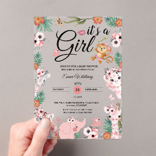 Invitations En Acrylique C'est une fille Safari fille Baby shower rose Jung