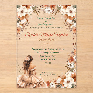 Invitations En Acrylique Champagne Beige Boho Quinceañera