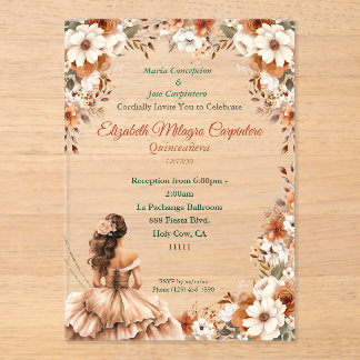 Invitations En Acrylique Champagne Beige Boho Quinceañera
