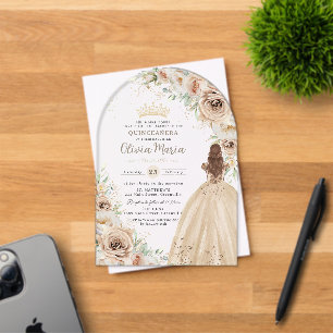 Invitations En Acrylique Champagne Beige Crème Florale Princesse Quinceañer