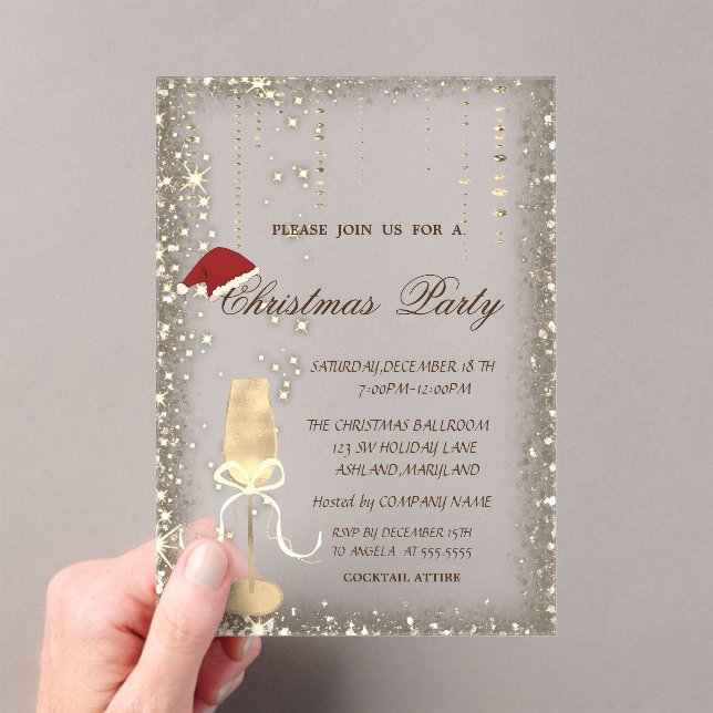 Invitations En Acrylique Champagne Glass Santa Hat Christmas Party (In situ (ordinateur de poche))