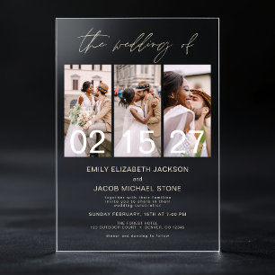 Invitations En Acrylique Champagne photo minimaliste Mariage beige 3 Photo