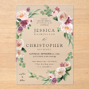Invitations En Acrylique Champagne & Pink Floral 2 Mariage