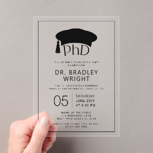 Invitations En Acrylique Chapeau de doctorat PhD Diplôme de doctorat Remise