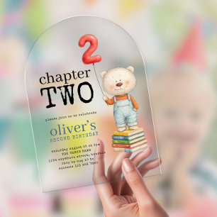 Invitations En Acrylique Chapitre deux Livres Ourson Garçon 2e Anniversaire