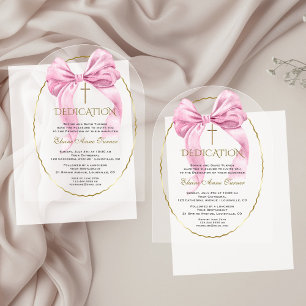 Invitations En Acrylique Charm Rose Bow Gold Girl Dedication transparente