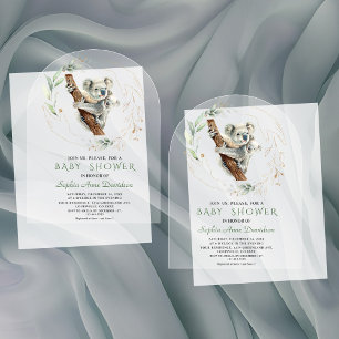 Invitations En Acrylique Charmant Bébé Koala Mignon Vert Doré Baby Shower