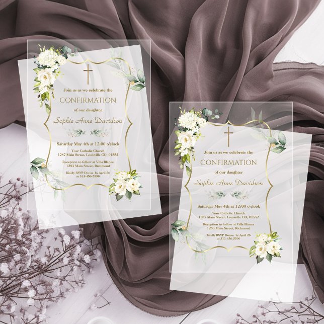 Invitations En Acrylique Charme Airy Green Fleurs blanches Confirmation (Créateur téléchargé)