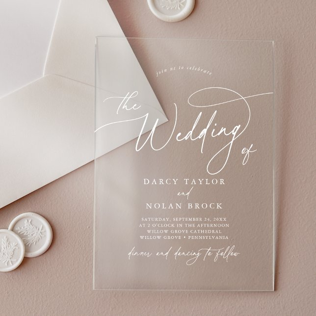 Invitations En Acrylique Charme élégant Blanc Simple Boho Mariage moderne (Elegant Charm White Simple Boho Modern Wedding Acrylic Invitations)
