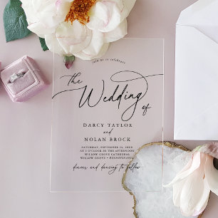 Invitations En Acrylique Charme élégant Noir Simple Boho Mariage moderne