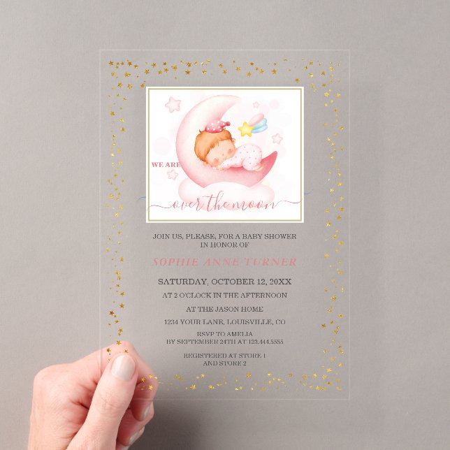 Invitations En Acrylique Charme sur la lune Baby shower de calligraphie fil (In situ (ordinateur de poche))