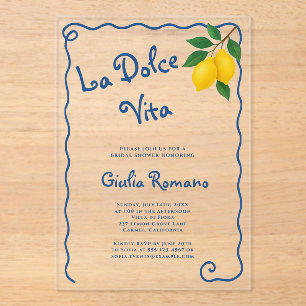 Invitations En Acrylique Châssis citron bleu Whimy La Dolce Vita Fête des m