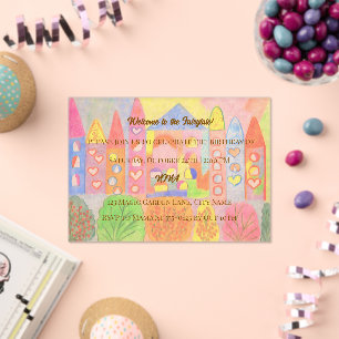 Invitations En Acrylique Château de conte de fées pastel capricieux pour an