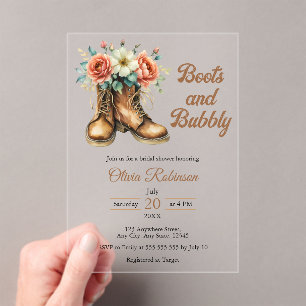 Invitations En Acrylique Chaussures rustiques et douche de mariage western 