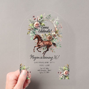 Invitations En Acrylique Cheval Pur-Sang Équestre Fleur 