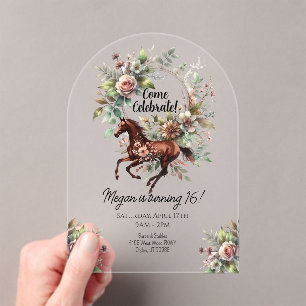 Invitations En Acrylique Cheval Thoroughbred Fleur équestre
