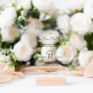 Invitations En Acrylique Chic Bohème manuscrit Mariage de script